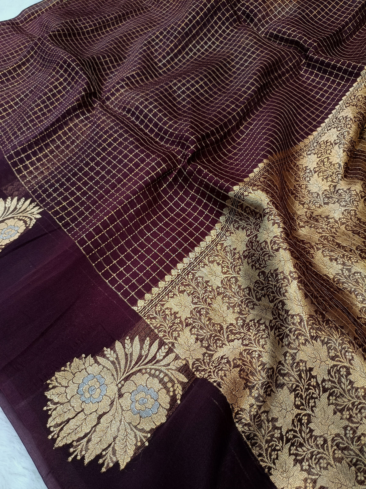 Wine Shade Handwoven Reshmi Kora Organza Banarasi