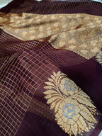 Wine Shade Handwoven Reshmi Kora Organza Banarasi