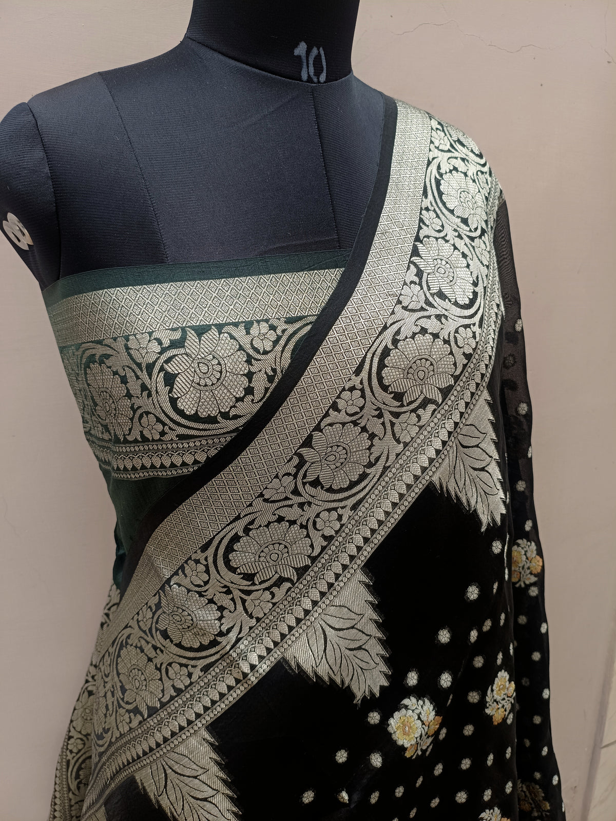 Black Shade Handwoven Reshmi Kora Organza Banarasi
