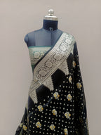 Black Shade Handwoven Reshmi Kora Organza Banarasi