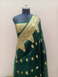 Bottle Green Shade Handwoven Reshmi Kora Organza Banarasi
