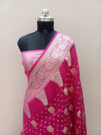 Rani Pink Shade Handwoven Reshmi Kora Organza Banarasi