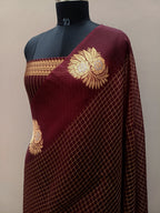 Wine Shade Handwoven Reshmi Kora Organza Banarasi