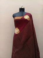 Wine Shade Handwoven Reshmi Kora Organza Banarasi