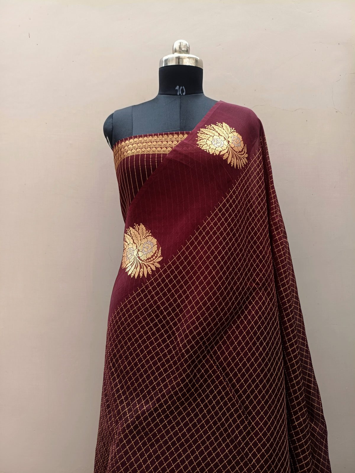 Wine Shade Handwoven Reshmi Kora Organza Banarasi