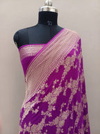 Pure Handloom Khaddi Chiffon Banarasi Saree with Floral Jangla Weaving