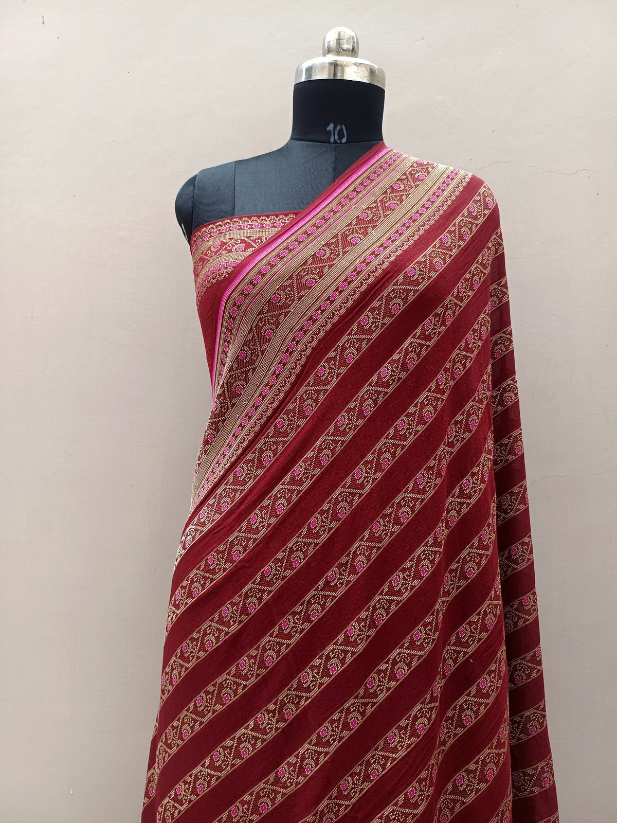 Pure Handloom Khaddi Chiffon Banarasi Saree with Meenakari Stripe Weaving