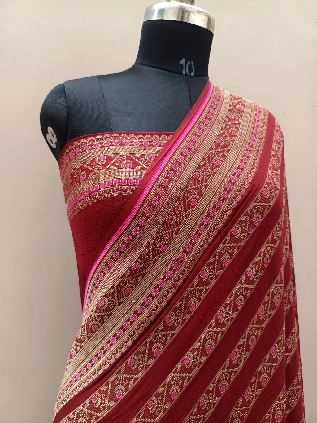 Pure Handloom Khaddi Chiffon Banarasi Saree with Meenakari Stripe Weaving