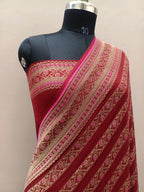 Pure Handloom Khaddi Chiffon Banarasi Saree with Meenakari Stripe Weaving
