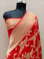 Pure Handloom Khaddi Chiffon Banarasi Saree with Floral Jangla Weaving