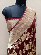 Pure Handloom Khaddi Chiffon Banarasi Saree with Floral Jangla Weaving