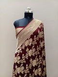 Pure Handloom Khaddi Chiffon Banarasi Saree with Floral Jangla Weaving