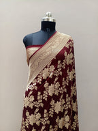 Pure Handloom Khaddi Chiffon Banarasi Saree with Floral Jangla Weaving