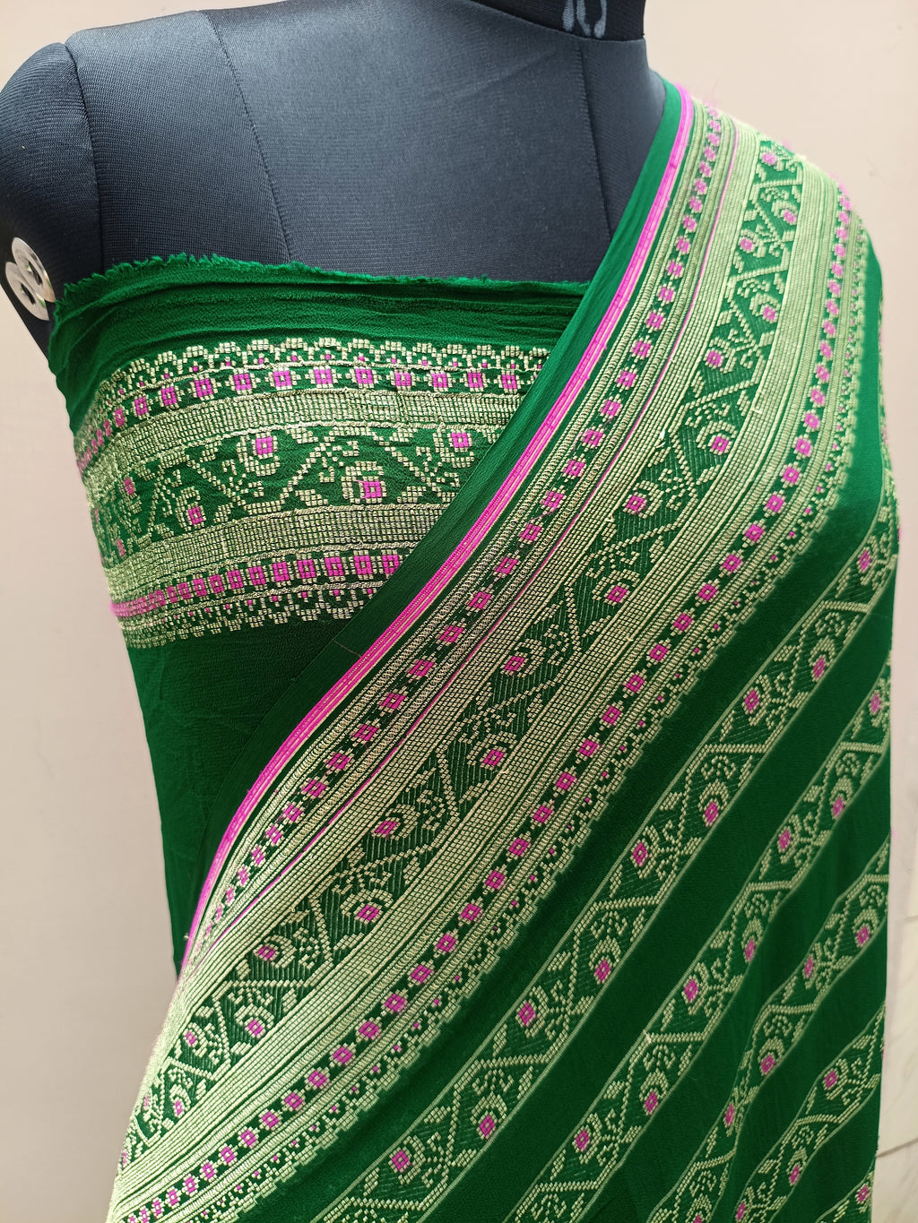 Pure Handloom Khaddi Chiffon Banarasi Saree with Meenakari Stripe Weaving