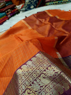 Orange with Wine Shade Soft Silk Check Banarasi