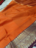 Orange with Wine Shade Soft Silk Check Banarasi