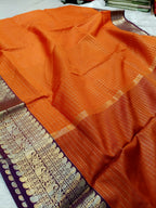 Orange with Wine Shade Soft Silk Check Banarasi