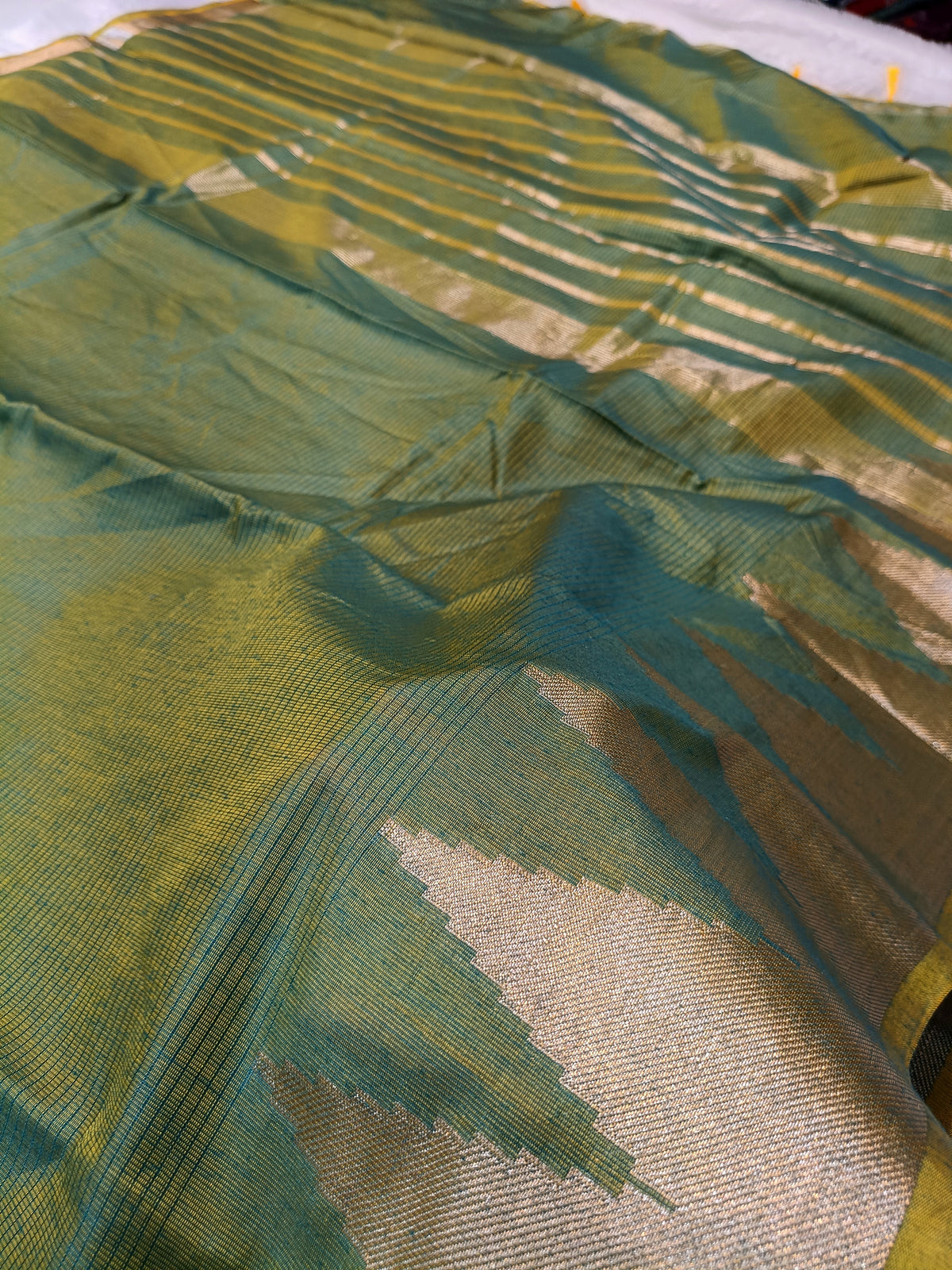 Green Shade Soft Silk Checked Banarasi