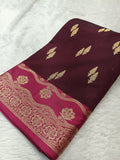 Wine with Rani Pink Shade Pure Paper Kataan Silk Saree