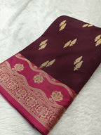 Wine with Rani Pink Shade Pure Paper Kataan Silk Saree