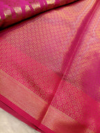 Mustard With Rani Pink Pure Paper Kataan Silk Saree
