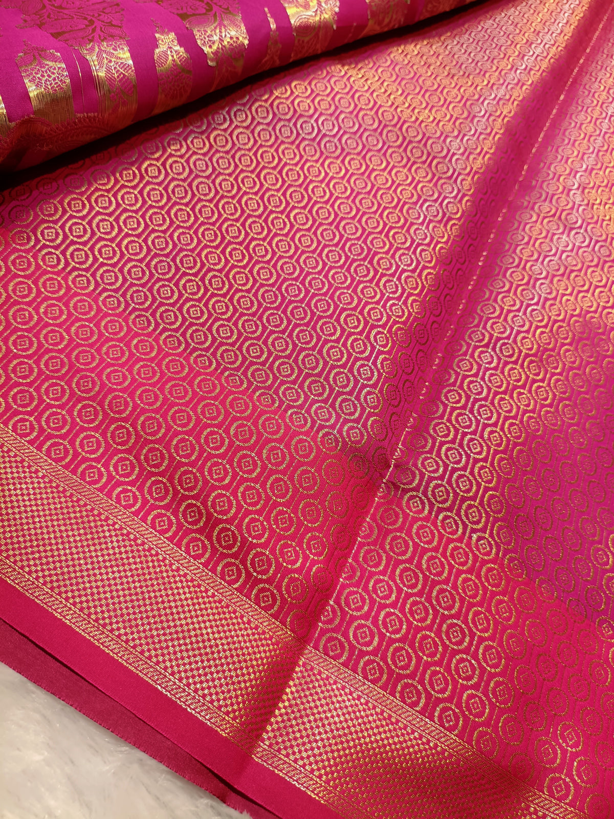 Mustard With Rani Pink Pure Paper Kataan Silk Saree