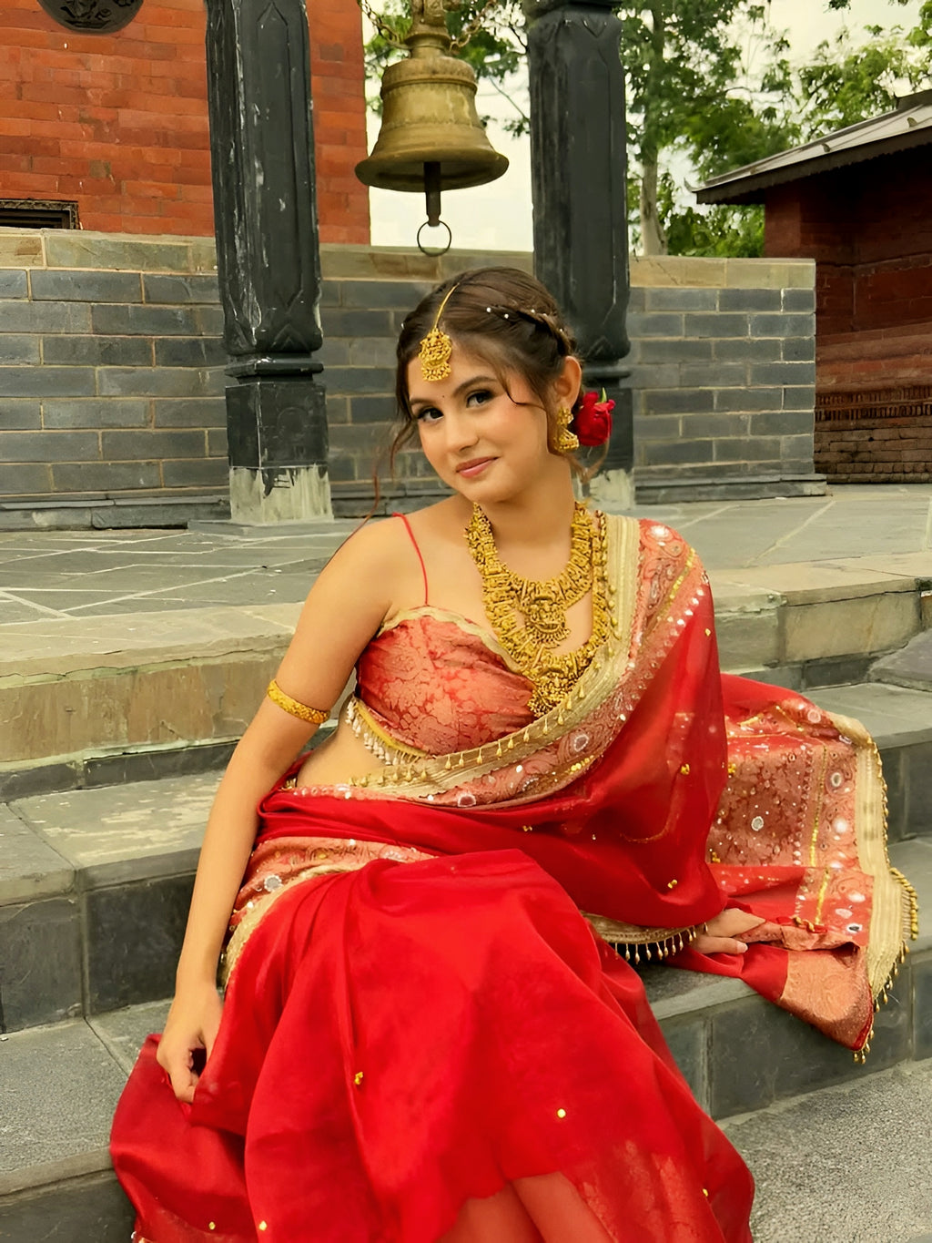(Pre-Order) Viral Bridal Red Shade Pure Tissue Silk Ghungroo Saree