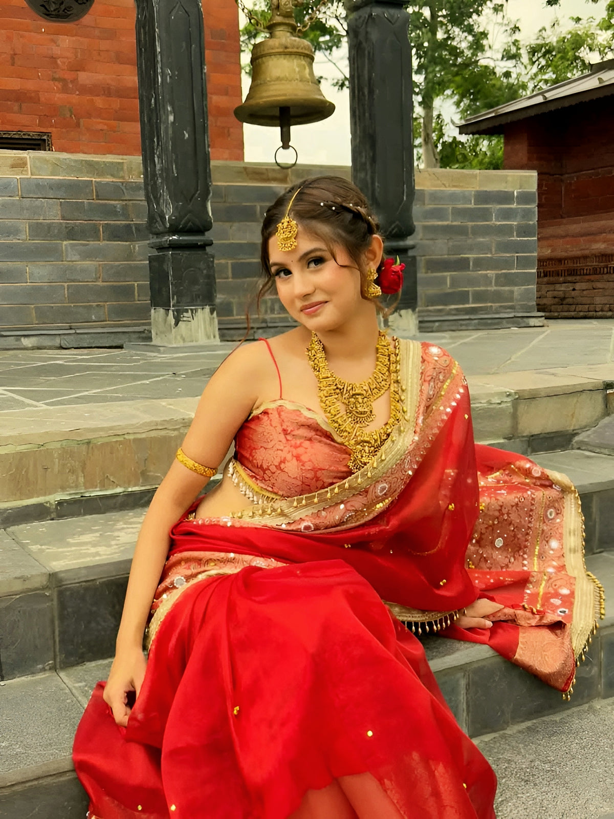 (Pre-Order) Viral Bridal Red Shade Pure Tissue Silk Ghungroo Saree