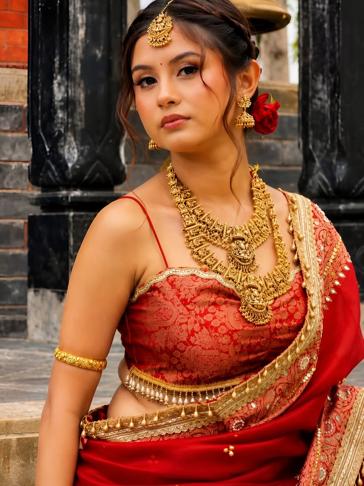 (Pre-Order) Viral Bridal Red Shade Pure Tissue Silk Ghungroo Saree