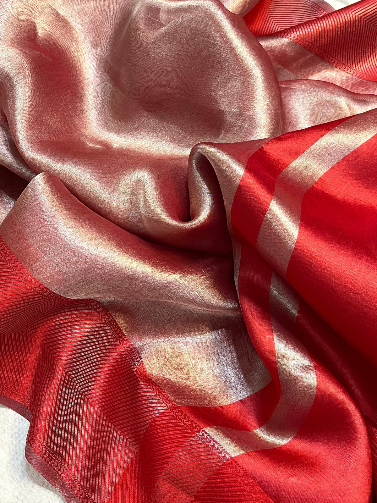 Bridal Red Shade Handwoven Reshmi Tissue Silk