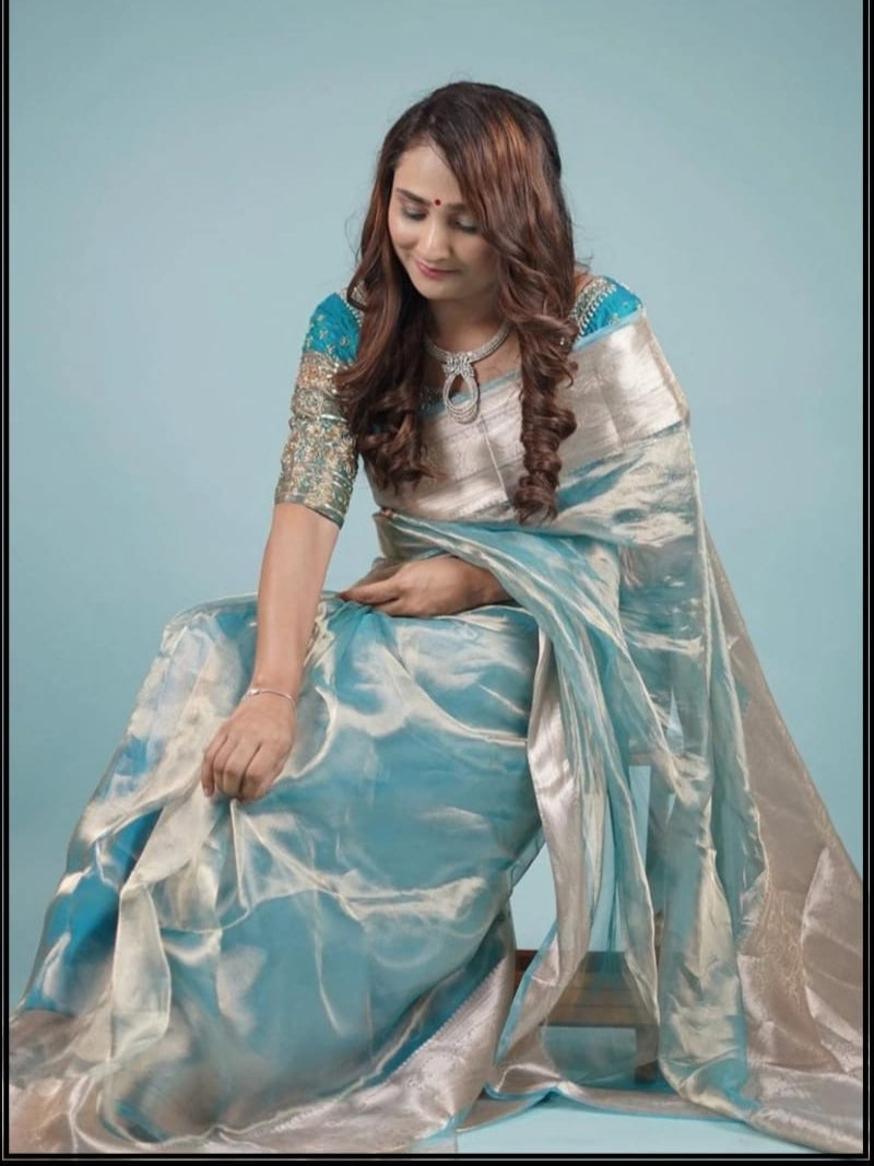 Firozi Blue Shade Reshmi Tissue Silk Banarasi