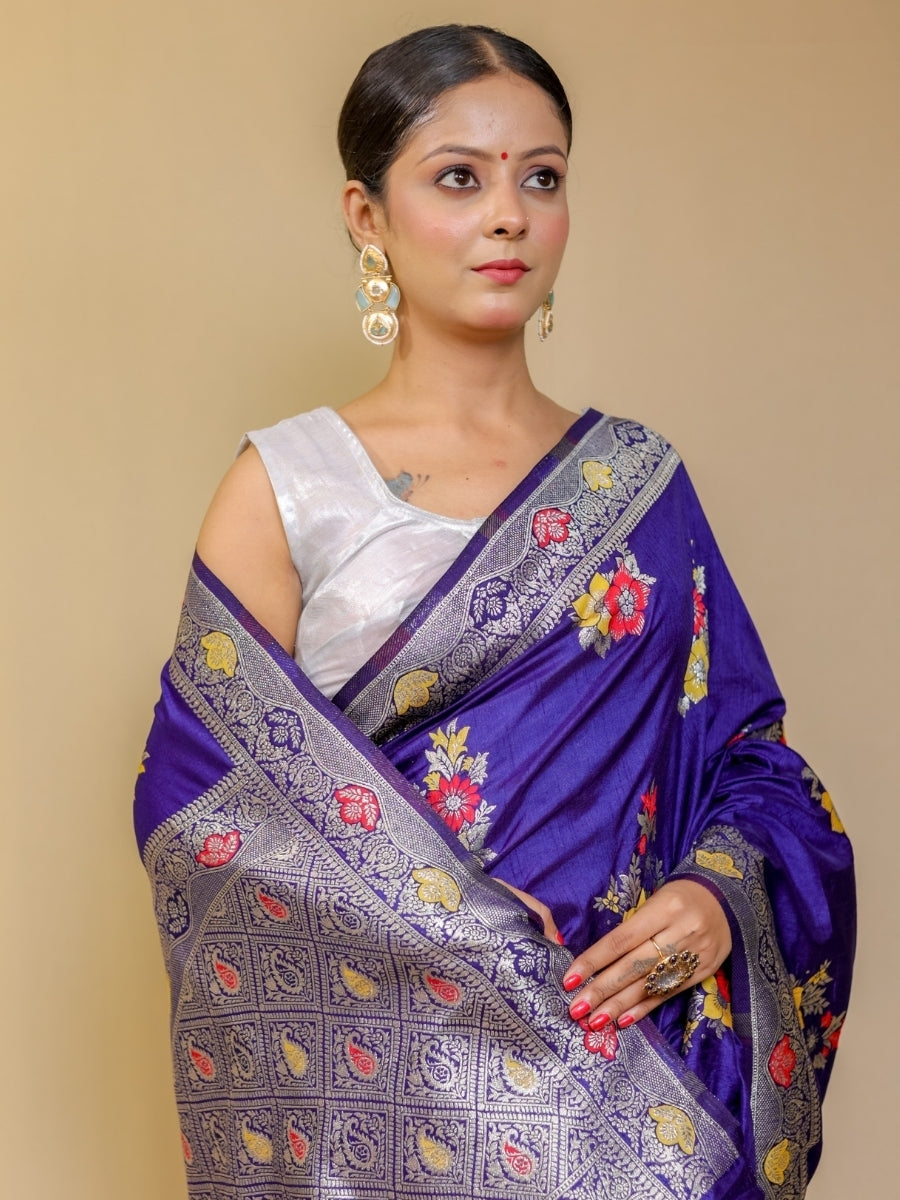 Purple Shade Banarasi Silk Tilfi Butta Saree