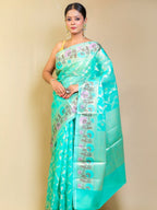 Sea Green Shade Mercerised Silk Paithani Border Saree