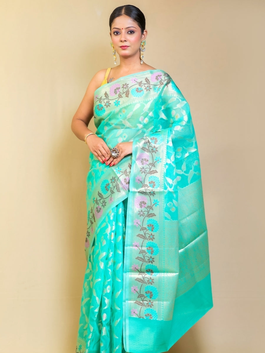 Sea Green Shade Mercerised Silk Paithani Border Saree