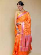 Cosmic Orange Shade Banarasi Georgette Silk Paithani Border