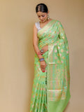 Pista Green Shade Banarasi Mercerised Silk Multi Meena Saree