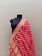Rani Pink Shade Handwoven Khaddi Chiffon Rai Dana Bandhani Dupatta