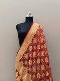 Bridal Red Shade Handwoven Khaddi Chiffon Rai Dana Bandhani Dupatta