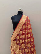 Bridal Red Shade Handwoven Khaddi Chiffon Rai Dana Bandhani Dupatta