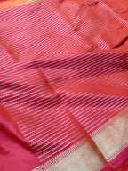 Orange Rani Pink Shade High Percentage Zari Weaving Handwoven Kataan Silk Saree