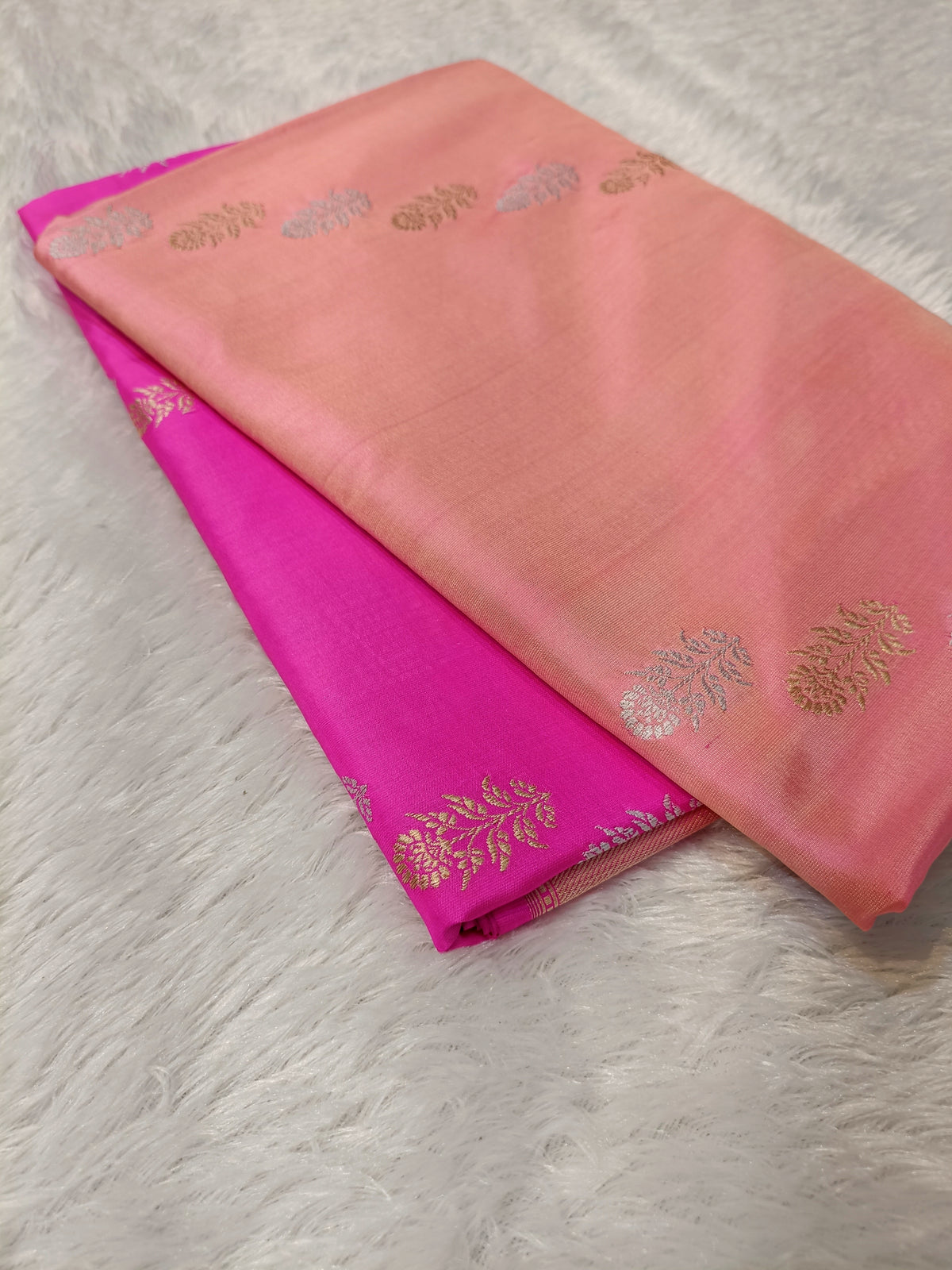 Rani Pink With Peach High Percentage Zari Weaving Handwoven Kataan Silk Saree