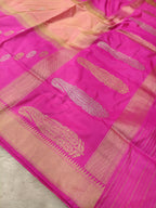 Rani Pink With Peach High Percentage Zari Weaving Handwoven Kataan Silk Saree