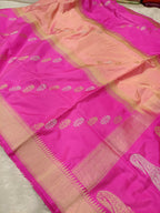 Rani Pink With Peach High Percentage Zari Weaving Handwoven Kataan Silk Saree