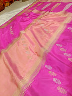 Rani Pink With Peach High Percentage Zari Weaving Handwoven Kataan Silk Saree