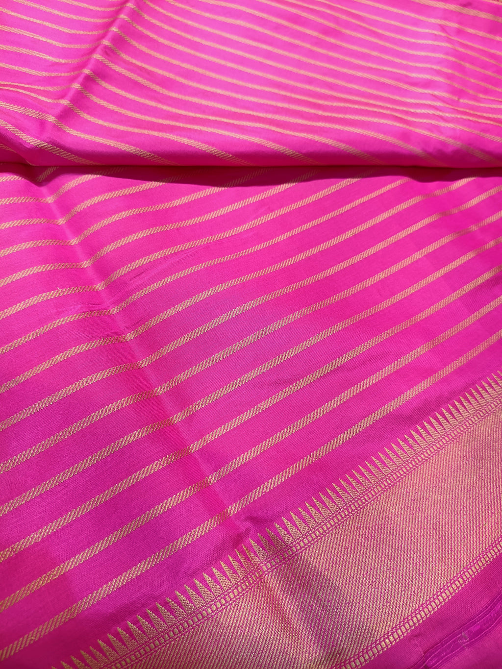 Rani Pink With Peach High Percentage Zari Weaving Handwoven Kataan Silk Saree