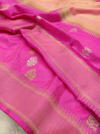 Rani Pink With Peach High Percentage Zari Weaving Handwoven Kataan Silk Saree