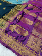 Dual Blue Shade High Percentage Zari Weaving Handwoven Kataan Silk Saree