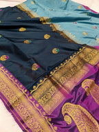 Dual Blue Shade High Percentage Zari Weaving Handwoven Kataan Silk Saree