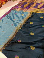 Dual Blue Shade High Percentage Zari Weaving Handwoven Kataan Silk Saree