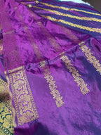 Dual Blue Shade High Percentage Zari Weaving Handwoven Kataan Silk Saree